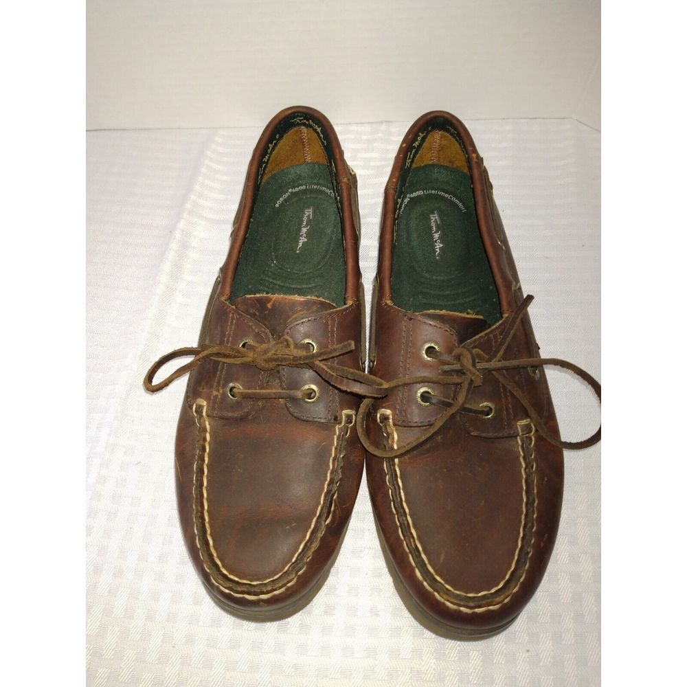 Thom McAn Mens Brown Full Grain Leather Boat Shoes Deck Loafers 8.5 8507/1000‎